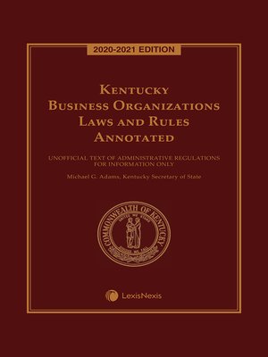 cover image of Kentucky Business Organizations Laws and Rules Annotated